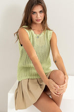 Open Stitch Round Neck Crochet Top-Tops-HYFVE-Small-Light Sage-Inspired Wings Fashion