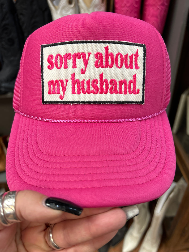 Sorry About Husband Trucker Hat-hat-Lucky Girl Boutique-Pink-Inspired Wings Fashion