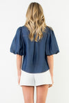 Puff Button Top-Top-THML-Dark Blue-XS-Inspired Wings Fashion