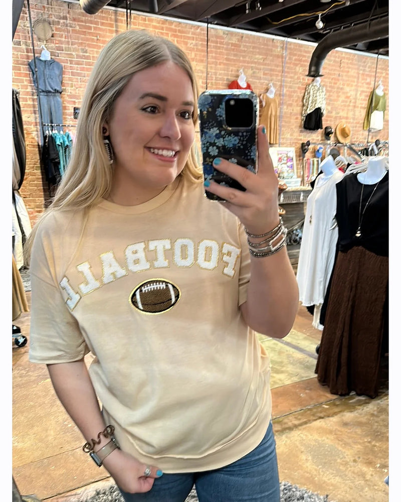 Football Patch High Low Top-Shirts & Tops-August Bleu-Small-Honey Wheat-Inspired Wings Fashion