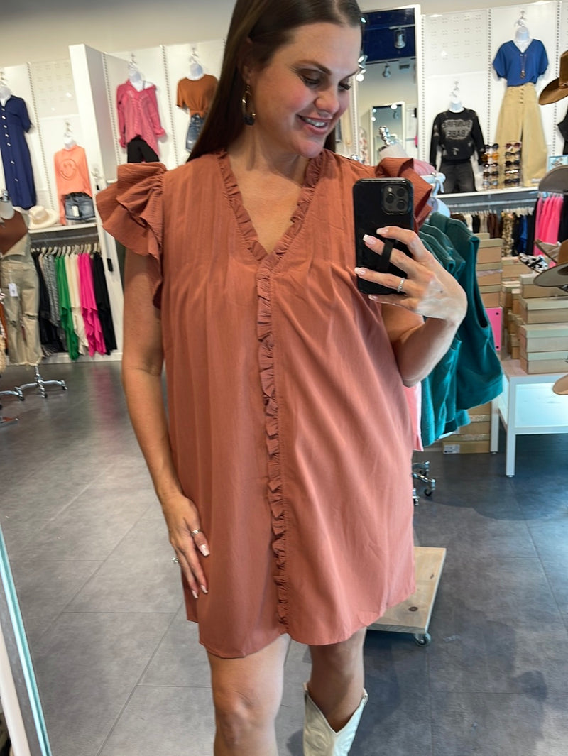 Solid V-Neck Mini Dress-Dresses-Entro-Small-Cinnamon-Inspired Wings Fashion