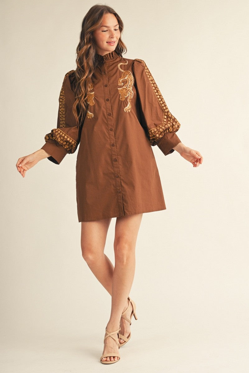 brown embroidered dress Leopard / Small Stella nova