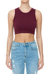 Ribbed Round Neck Crop Seamless Top-Shirts & Tops-up clothing-S/M-Burgandy-Inspired Wings Fashion
