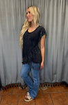 Fringed Asymmetrical Top-Tops-Pat Dahnke-Black-Small-Inspired Wings Fashion