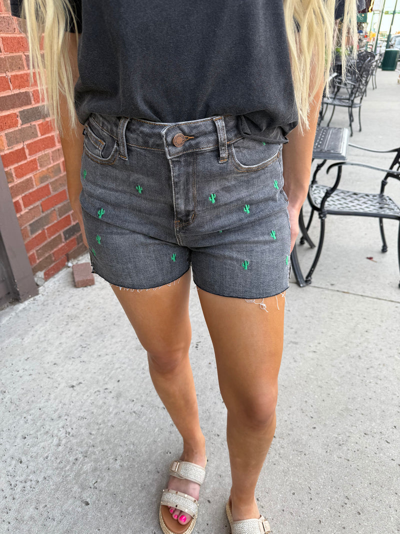 Cactus Shorts-Shorts-Judy Blue-Gray-Small-Inspired Wings Fashion
