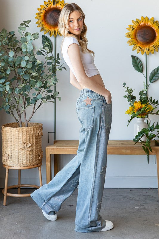 Foil Washed Star Pants-Pants-Oli & Hali-Denim-Small-Inspired Wings Fashion