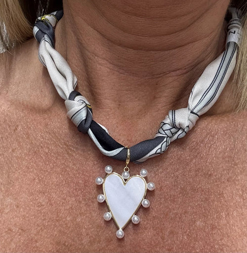 Knotted Scarf Pearl Heart Necklace-Necklaces-What's Hot Jewelry-Gray-Inspired Wings Fashion