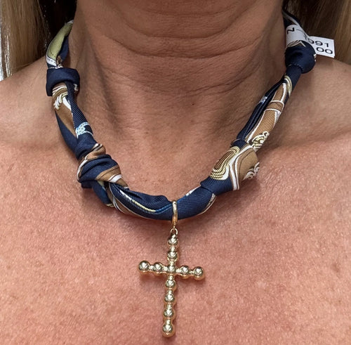 Knotted Scarf Cross Necklace-Necklaces-What's Hot Jewelry-Navy-Inspired Wings Fashion
