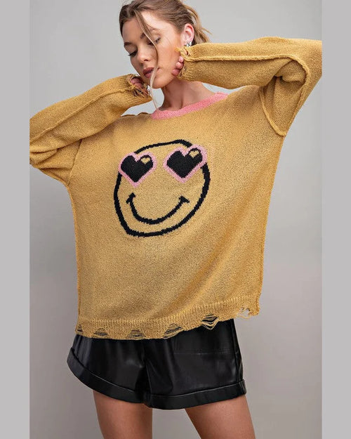 Smiley Face Knitted Sweater-Sweaters-Inspired Wings Fashion-Small-Kiwi-Inspired Wings Fashion