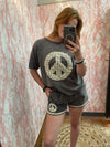 Lace Applique Peace Shorts-Shorts-Umgee-Charcoal-Small-Inspired Wings Fashion