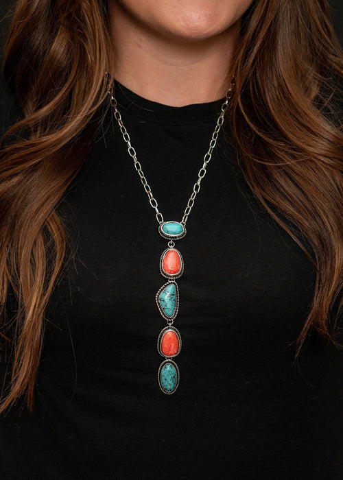 Turquoise/Coral Stone Drop Necklace-Necklaces-West & Co-Inspired Wings Fashion