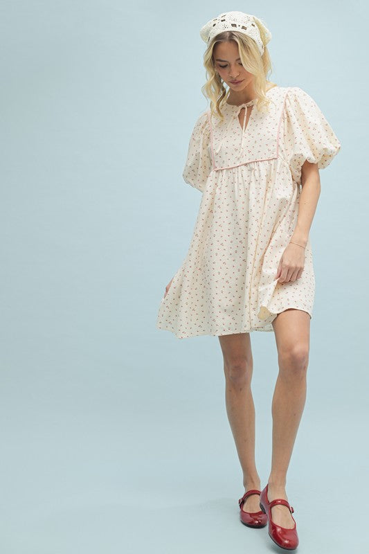 Ditsy Floral Puff Sleeve Dress-Dress-Wishlist-Cream/Pink-Small-Inspired Wings Fashion