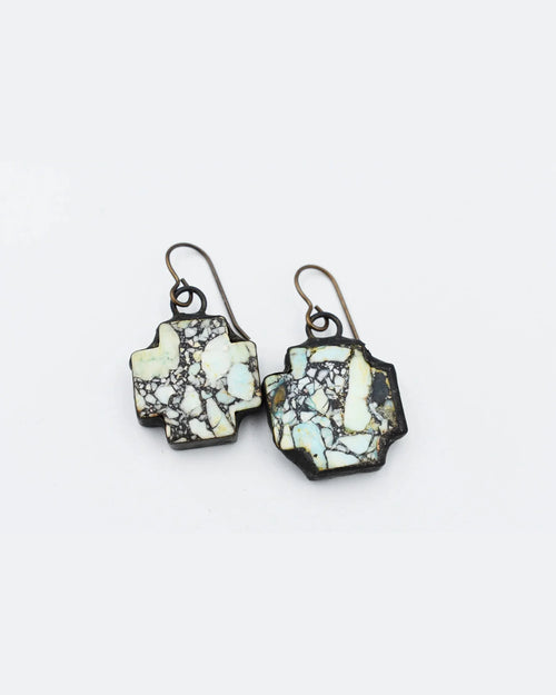 Soldered Turquoise Cross Earrings-Earrings-Jennifer Ponson-Inspired Wings Fashion