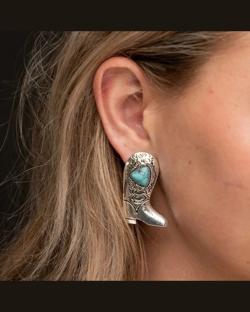 Silver Boot Earrings-Earrings-West & Co-Turquoise-Inspired Wings Fashion