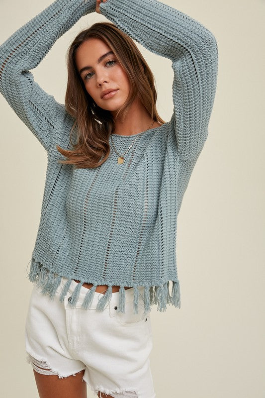 Knit Sweater With Tassel Detail-Sweaters-Wishlist-Small-Mint-Inspired Wings Fashion