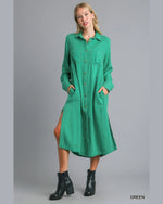 Mineral Wash Button Down Dress-Dresses-Umgee-Small-Green-Inspired Wings Fashion