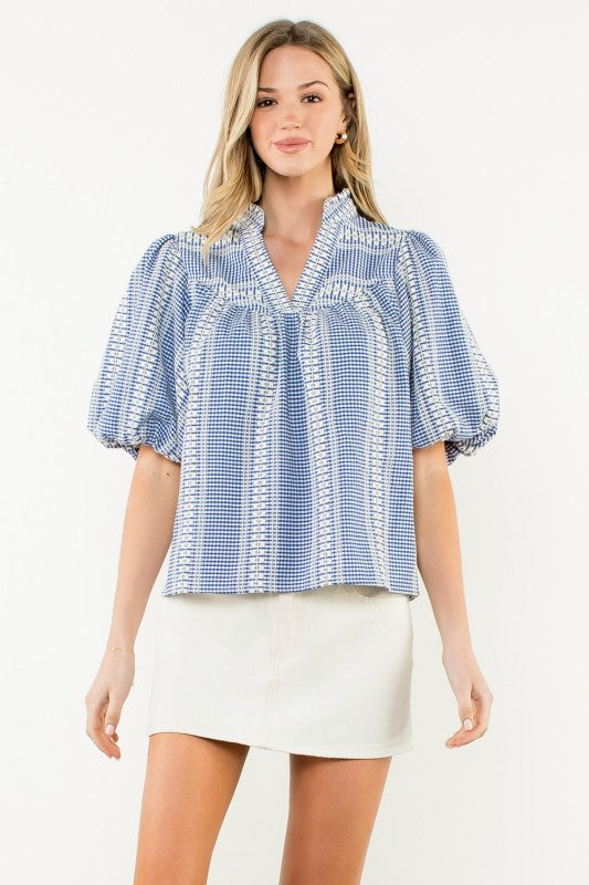 Balloon Sleeve Gingham Top-Shirts & Tops-THML-Blue-XS-Inspired Wings Fashion