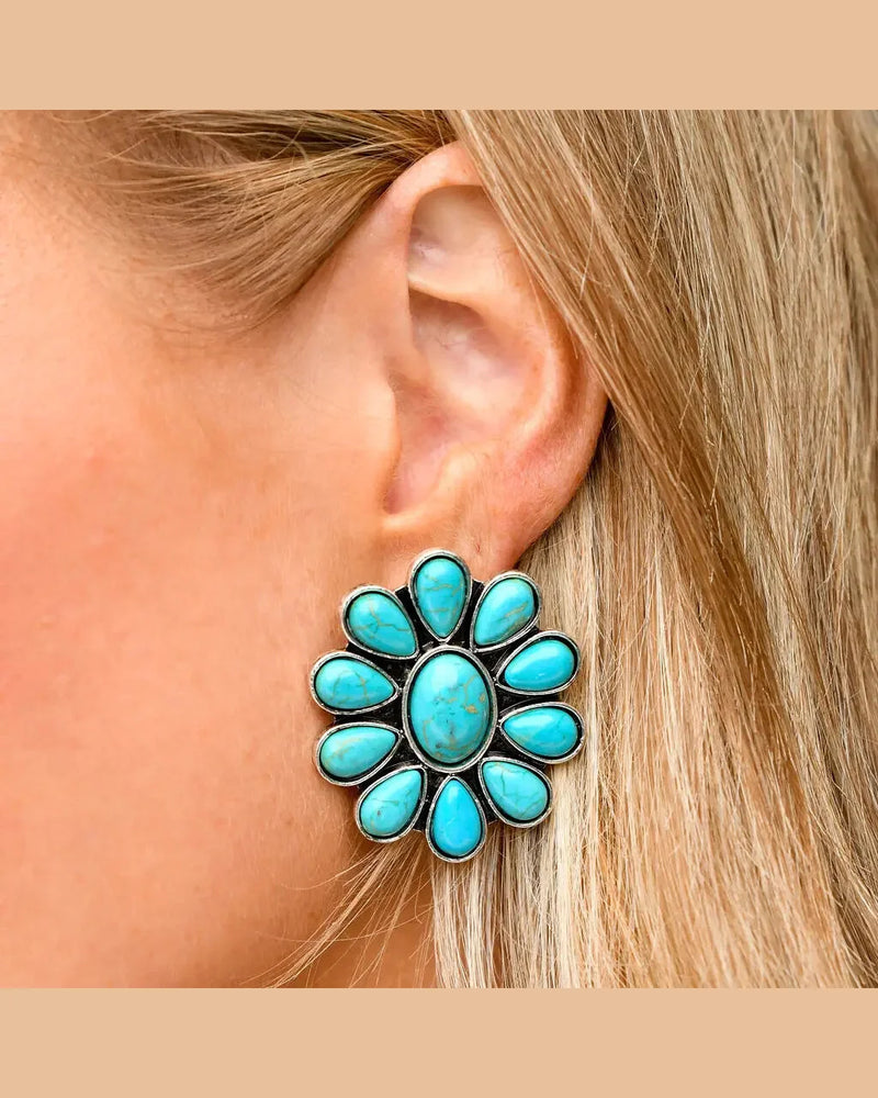 Flower Cluster Turquoise Post Earrings-Earrings-West & Co-Inspired Wings Fashion