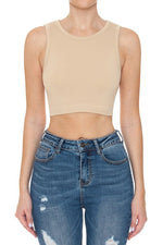Ribbed Round Neck Crop Seamless Top-Shirts & Tops-up clothing-S/M-Desert-Inspired Wings Fashion
