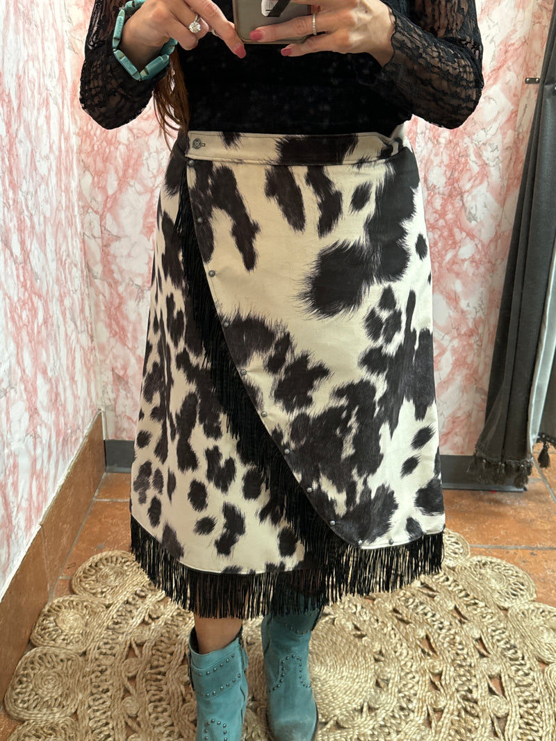 Paulette Skirt-Skirt-Silverado Apparel & Home-Black Cow w/ Black Fringe-XS-Inspired Wings Fashion