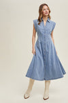 Button Up Denim Midi Dress-Dress-Wishlist-Denim-Small-Inspired Wings Fashion