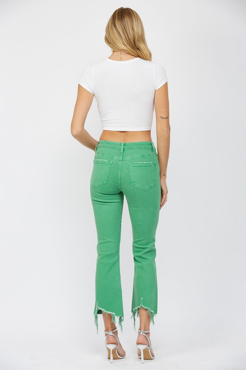 High Rise Crop Flare Jeans-Jeans-MICA Denim-24-Light Green-Inspired Wings Fashion