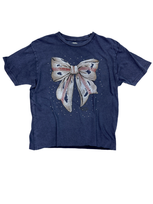 Baseball Bow Tee-Shirts & Tops-Bohemian Cowgirl-Navy-Small-Inspired Wings Fashion