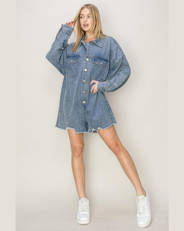Washed Denim Oversized Romper-Rompers-HYFVE-Small-Light Denim-Inspired Wings Fashion