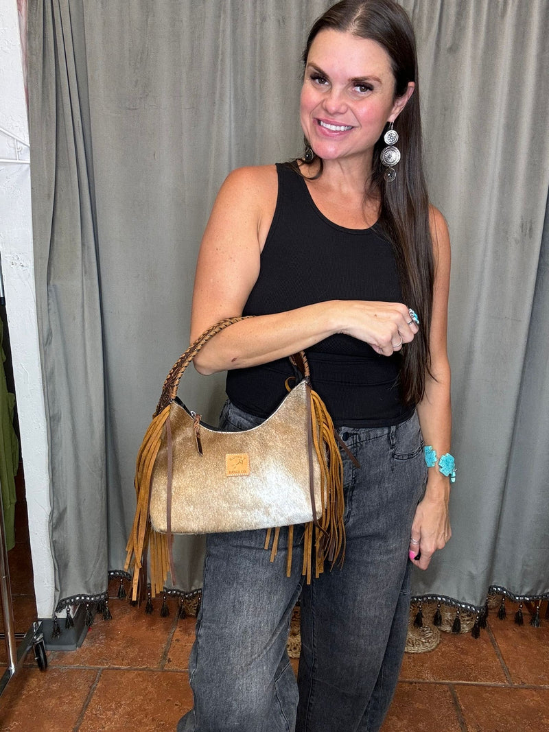 Cowhide Small Hobo-Handbags-Rafter T Ranch Company-Peppered Print-Inspired Wings Fashion