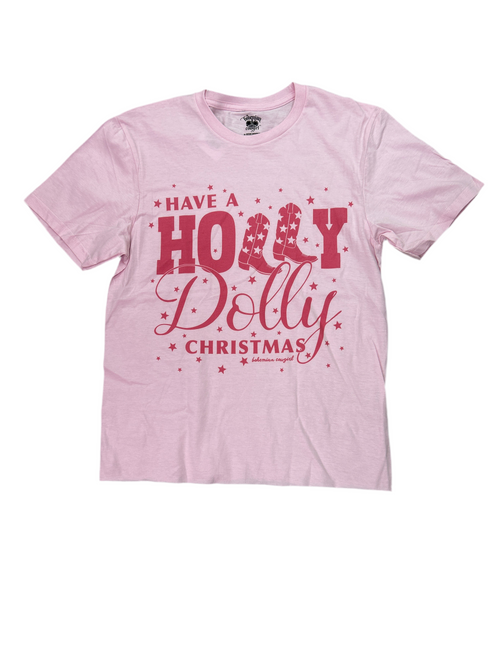 Holly Dolly Christmas Tee-T-Shirt-Bohemian Cowgirl-Pink-Small-Inspired Wings Fashion