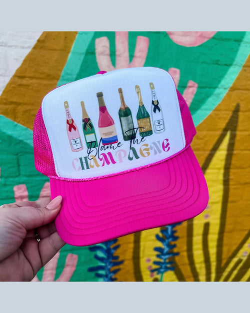 Blame The Champagne Trucker Cap-hat-Turquoise and Tequila-Inspired Wings Fashion