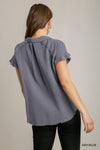 Frayed Hem Button Up Top-Shirts & Tops-Umgee-Ash Blue-Small-Inspired Wings Fashion