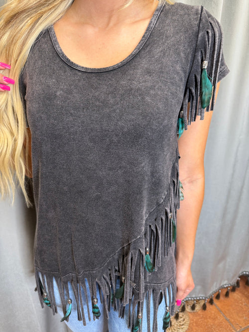 Fringed Asymmetrical Top-Tops-Pat Dahnke-Black-Small-Inspired Wings Fashion