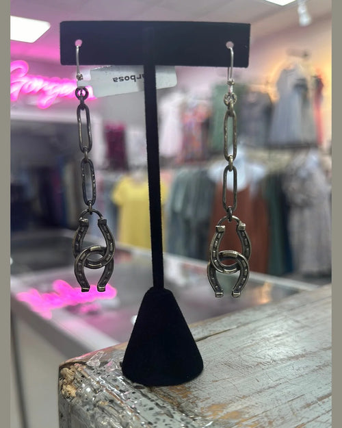 Drop Double Horseshoe Earrings-Earrings-Barbosa Creations-Inspired Wings Fashion
