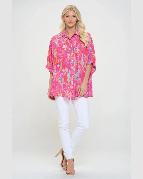 Oversized Button Down Shirt-Shirts & Tops-Adrienne-X-Small-Jungle Party-Inspired Wings Fashion