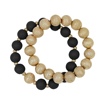 Wood Beaded and Textured Gold Bracelet Set-Bracelets-What's Hot Jewelry-Black-Inspired Wings Fashion
