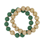 Wood Beaded and Textured Gold Bracelet Set-Bracelets-What's Hot Jewelry-Green-Inspired Wings Fashion
