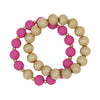 Wood Beaded and Textured Gold Bracelet Set-Bracelets-What's Hot Jewelry-Fuchsia-Inspired Wings Fashion