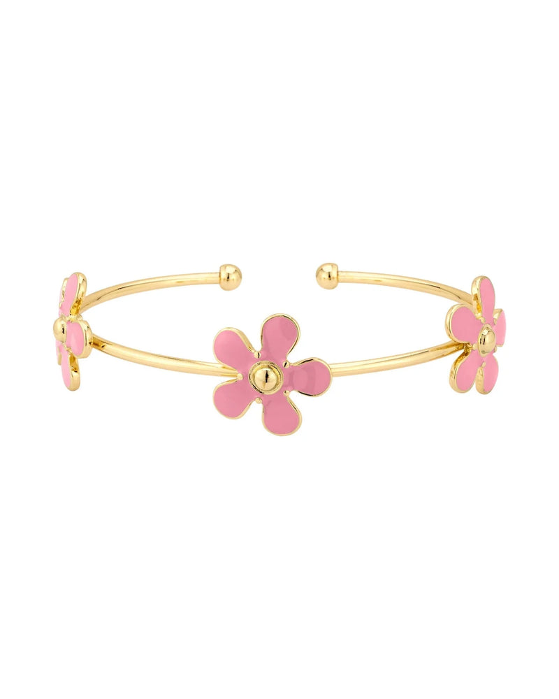 Gold Cuff Flower Bracelet-Bracelets-What's Hot Jewelry-Pink-Inspired Wings Fashion