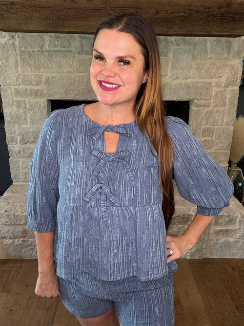 Textured Bow Top-Shirts & Tops-Allie Rose-Denim-Small-Inspired Wings Fashion