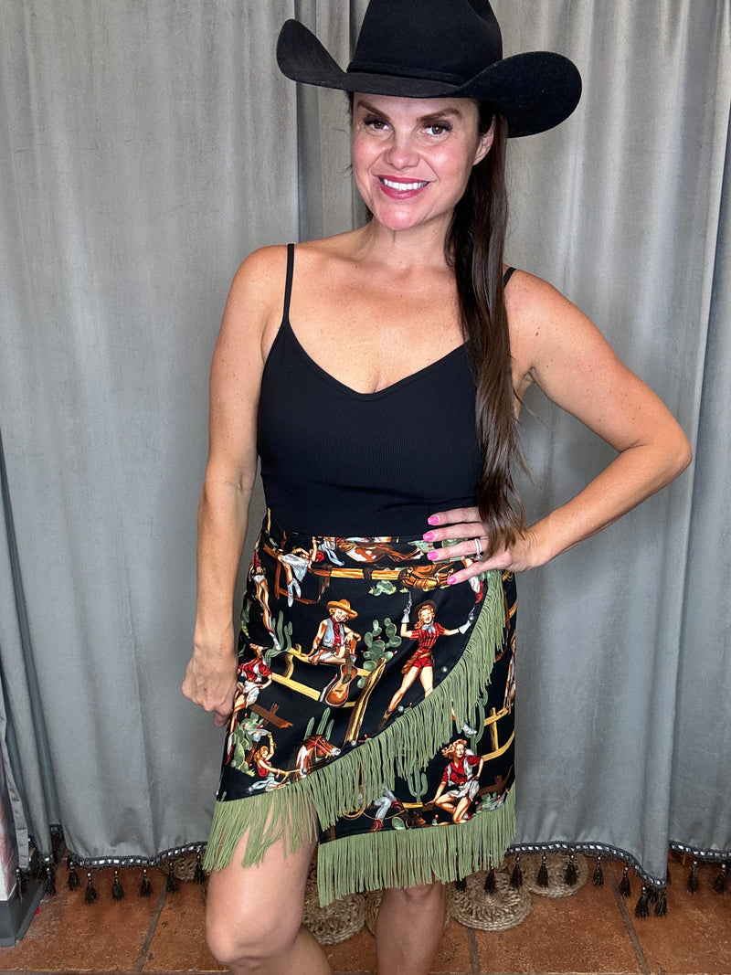 Peyton Skirt-Skirt-Silverado Apparel & Home-Black W Green Fringe-Small-Inspired Wings Fashion