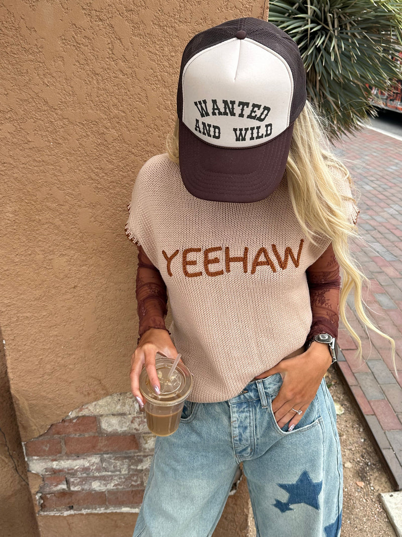 Yeehaw Contrast Sweater-Sweaters-Wishlist-Tan/Camel-Small-Inspired Wings Fashion