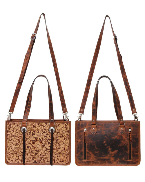Hand Tooled Leather Tote-Handbags-Rafter T Ranch Company-Inspired Wings Fashion
