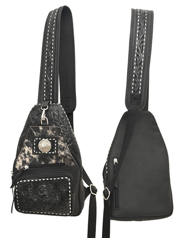 Hair on Hide Floral Sling Bag-Sling Bag-Rafter T Ranch Company-Black & White-Inspired Wings Fashion