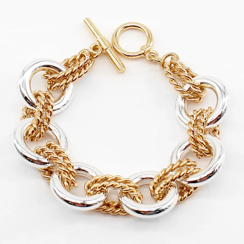 Two Toned Textured Bracelet-Bracelets-What's Hot Jewelry-Gold/Silver-Inspired Wings Fashion