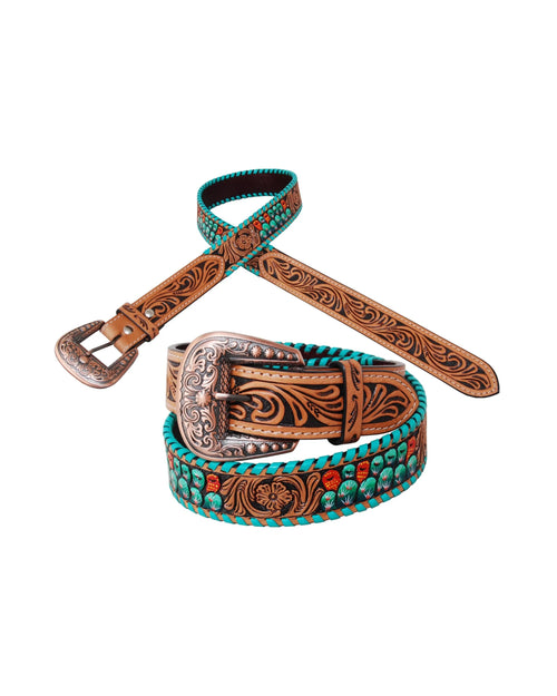 Painted Cactus Tooled Belt-belts-Rafter T Ranch Company-SM-32"-Inspired Wings Fashion