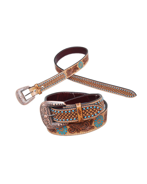 Painted Zuni Tooled Belt-belts-Rafter T Ranch Company-SM-32"-Inspired Wings Fashion
