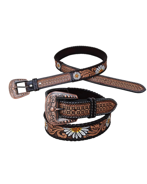Painted Daisy Tooled Belt-belts-Rafter T Ranch Company-SM-32"-Inspired Wings Fashion