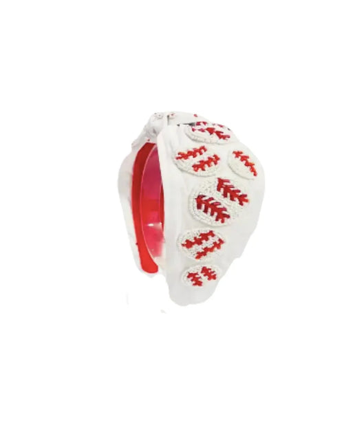 Beaded Baseball Headband-Headbands-Golden Lily Wholesale-White-Inspired Wings Fashion