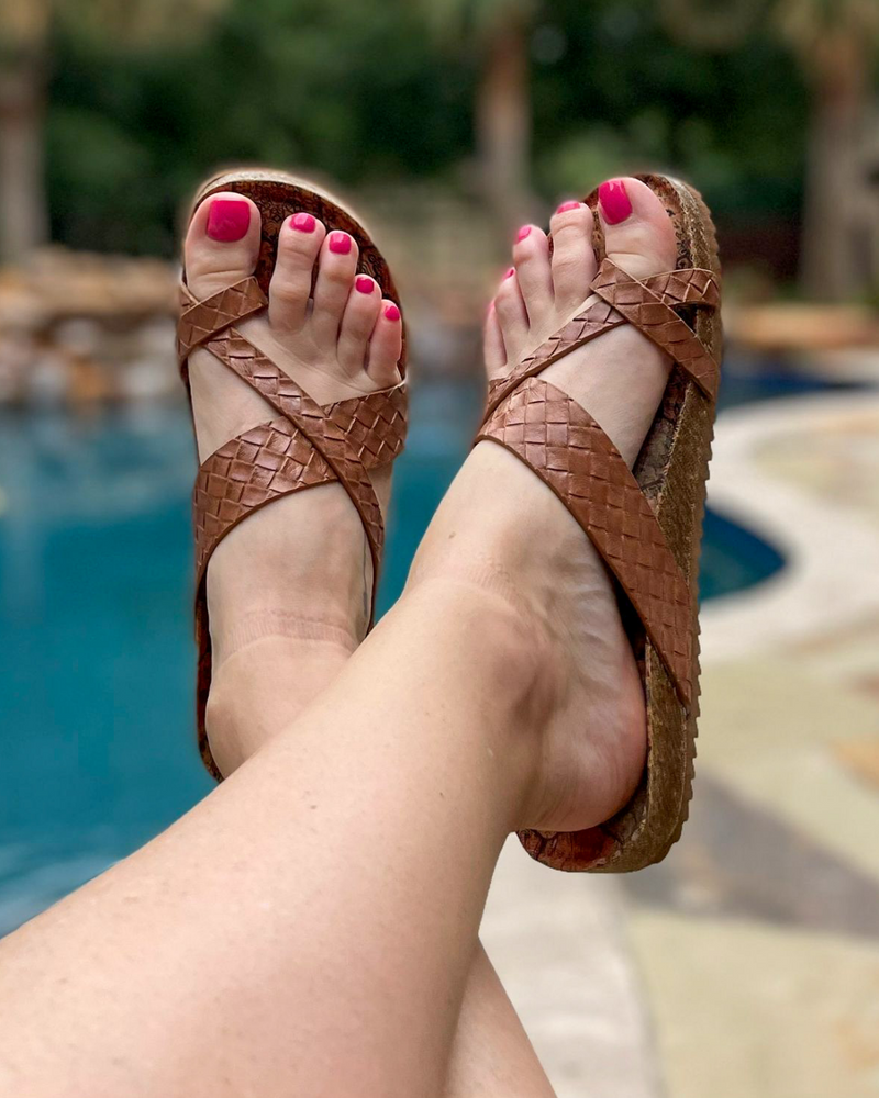 Tan online woven sandals